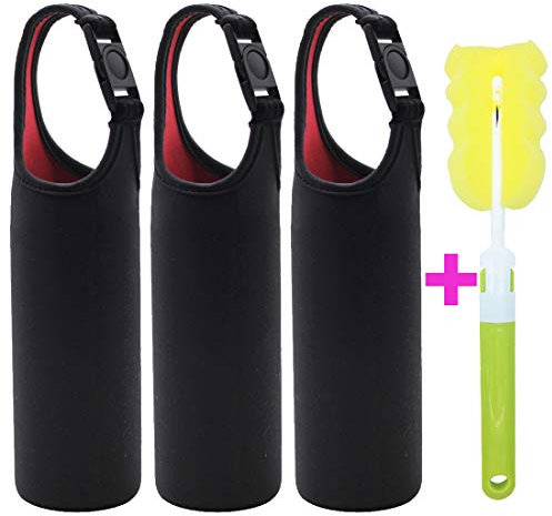 Kvvdi Neopren-Wasserflaschen-Hülle, tragbar, Flaschenkühler, Halter, Gurt für den Außenbereich, 3 Stück, Schwarz