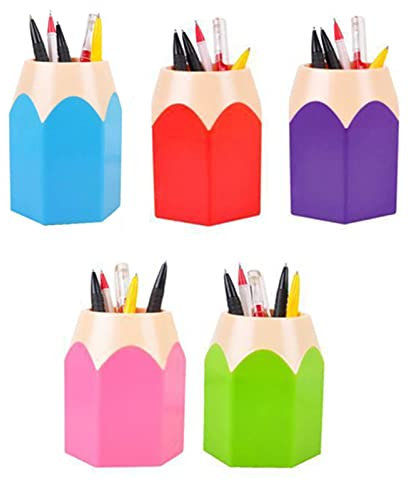 Gemini_mall Pack of 5 Assorted Pen Vase Pencil Pot Makeup Brush Holder Stationery Desk Tidy Organizers (1 Set 5 Color)