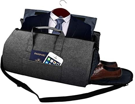 BUG Kleidersäcke, Umwandelbarer Kleidersack mit Schultergurt, Schuhfach, Handgepäck auf Reiseanzugtaschen, 2 in 1 Kleidersack für Männer Frauen Weekender Tasche, GRAU, Middle, Reisen