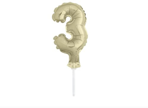 Luftballonkuchentopperdekoration - 12 cm - Zahl 3 - Goldfolie