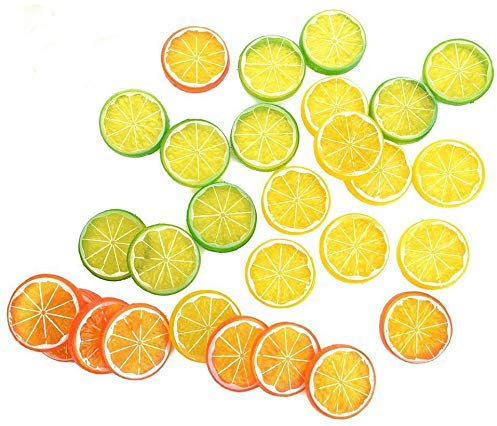 ICEBLUEOR 12 Pcs Realistic Artificial Lemon Slices - Plastic Fruit Simulation Set for Kitchen, Parties and Wedding Decoration