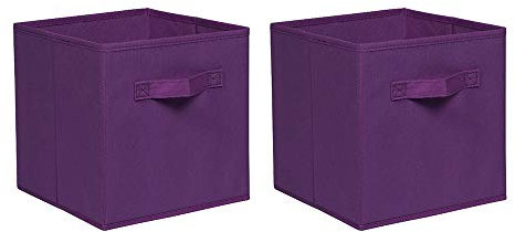 Redd Royal 2 PCS Folding Storage Boxes with Handle, Foldable Canvas Organiser Cube Basket Bin Storage Unit for Nursery Wardrobe Kids Room (Dark Purple, Pack of 2)