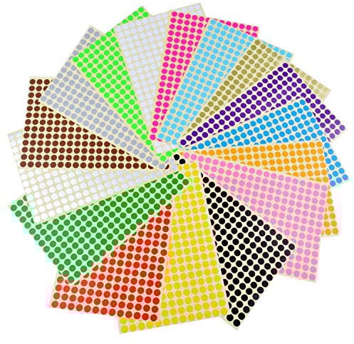 Runde Punktaufkleber,Farbetiketten 6mm Dot Klebepunkte 16 Farben/Blatt Farbkodierung Etikette 6120 Stück Markierungspunkte