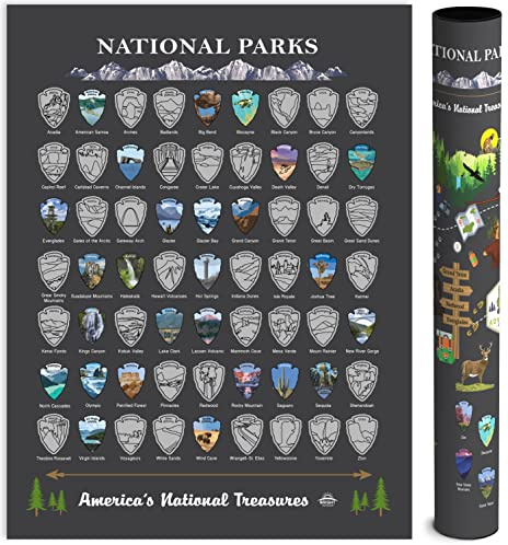 Bright Standards Poster zum Rubbeln von Nationalparks der Vereinigten Staaten, anthrazit, alle 63 Nationalparks, US-Reisekarten, USA-Geschenke für Reisende, Roadtrip-Abenteuer, passend für 30,5 x 40,6