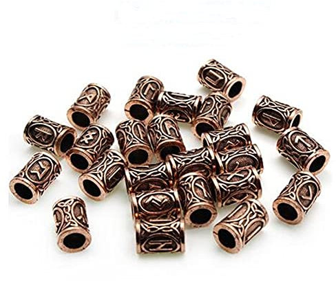 Prokreuzstich 24 Stück Wikinger Runen Bartperlen Haarperlen DIY Ringperlen Schmuck Anhänger Halskette(bronzerot)