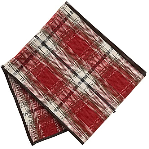 Chemin de table RENRUIRUI Tissu en Coton À Carreaux Rouges avec Bordure en Cuir Artificiel Marron, pour Le Mariage, La Douche Nuptiale, l'anniversaire Noël, Fête De Thanksgiving (Size : 34x180cm)