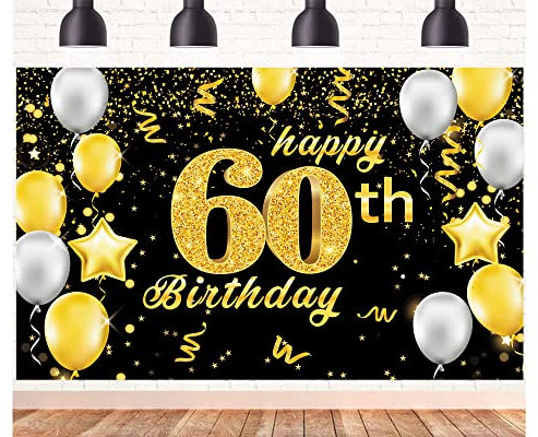 POPOYU Banner 60 Geburtstag Frau XXL,60. Geburtstag Banner Gold Schwarz,Geburtstagsplakat 60 Jahre,60. Geburtstag.Mann Banner&Groß,Deko 60Geburtstag Banner.für Männer Frauen Geburtstagsfeier