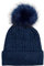 styleBREAKER Damen Feinstrick Bommelmütze mit Zopfmuster, Kunstfell Bommel Mütze, gefütterte Winter Strickmütze 04024100, Farbe:Dunkelblau