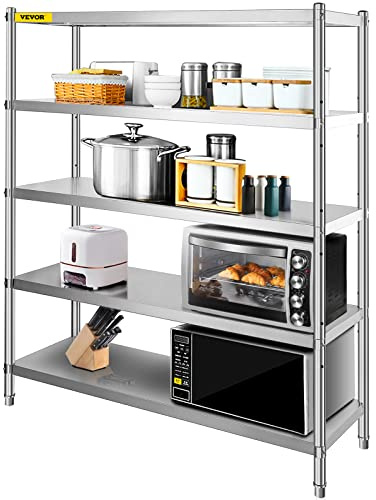 VEVOR Étagère de Rangement à 5 Niveaux, Rayonnage de Garage en Acier Inoxydable, 180x45x180 cm, Structure Solide, Capacité de Charge 748 kg, Hauteur Réglable, Meuble de Rangement pour Maison Cuisine