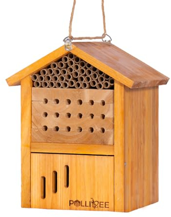 Mason Bee House - Wachsbeschichtetes wasserdichtes Hotel für den Garten, natürliches handgefertigtes Holzhaus, zieht friedliche Bestäuber an, heimischer Lebensraum