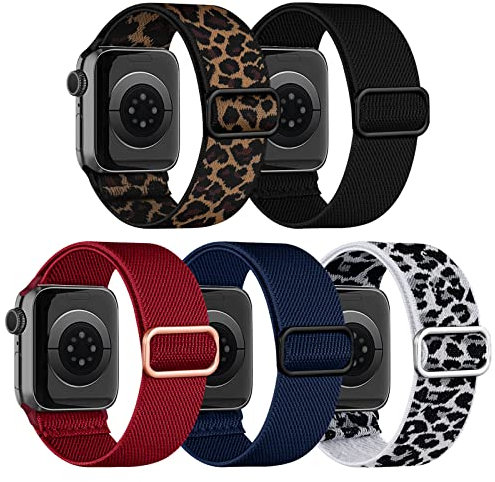 Chinbersky 5 Pack Bracelets Compatibles avec Bracelet Apple Watch 41mm 40mm 38mm Hommes Femmes,Bracelet de Remplacement réglable Nylon élastique Tressé Sport Pour iWatch Séries 10/9/8/7/6/5/4/3/2/1/SE