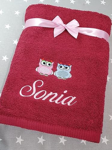 ★ Handtuch mit Namen und Motiv Bestickt ★ Duchtuch ★ Geschenk ★ Badetuch ★ 500 g/m2 ★ (50 x 100 cm, Weinrot)