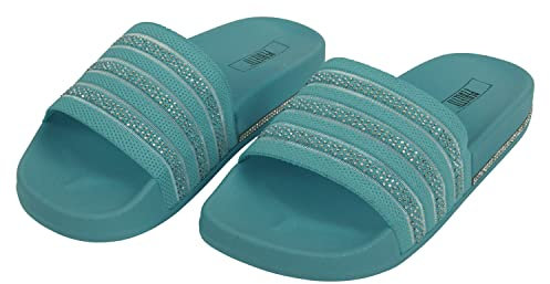 PERLETTI Claquettes Femme Salle de Bain Piscine Maison avec Paillettes - Chaussure Impérmeable Léger Bleu de Plage pour Fille - Sandales Femme Été Confortables Souples Caoutchouc (Turquoise, 39 EU)