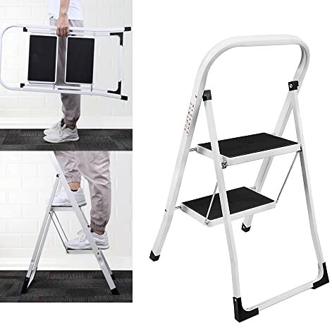 2 Stufen, Ausziehbarer 2 Stufen, Klapphocker, Tragbarer Hocker, Leitern, Innenhocker, Treppe mit Handgriff, rutschfeste Füße für Haushalt & Büro