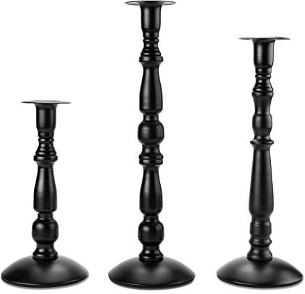 IMAGE 3er Set Kerzenständer 20/28/32cm verschiedenen Größen Mattschwarz Kegel Kerzenhalter rostfrei rutschfest und langlebig Stabkerze Halter Deko Kerzenleuchter für Valentinstag Weihnachts