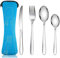 Acehome Cutlery Set with Portable Pouch Case, Stainless Steel Flatware Camping Utensil Set with Neoprene Bag for Outdoor Travel Picnic Office School Lunch Box (Sky Blue)