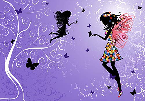 wandmotiv24 Fototapete Elfen lila Schmetterlinge, 400 x 280 cm - selbstklebende Strukturtapete, Wanddeko, Wandbild, Wandtapete, Fee Fantasy violett Märchen M6589