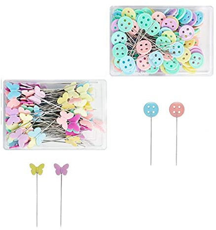 Stecknadeln,100 PCS Knopf Blume Kopf Pins+100 PCS Schmetterling Blume Kopf Pins mit Aufbewahrungsbox Quilt-Stecknadeln für Näharbeiten und Zum Basteln Flachknopfform