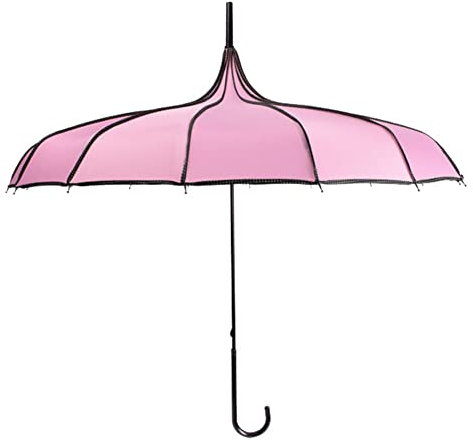 ThreeH Long Pagoda Umbrella Vintage Bridal Parasol for Ladies Girls Windproof 16 Ribs Leather Hooked Handle Rain Sun Umbrella,Pink