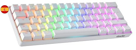 Geeky GK61 60% | Hot Swappable Mechanical Gaming Keyboard | 62 Keys Multi Color RGB LED Backlit for PC/Mac Gamer | ISO ES Spanish + LATAM Layout (White, Mechanical Speed Yellow)