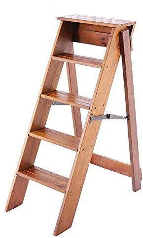 AYVADA Escabeau Pliant en Bois, 5 marches, étagère Multifonction pour échelle de montée, escabeau pour bibliothèque de Bureau de Cuisine - Couleur Bois Naturel