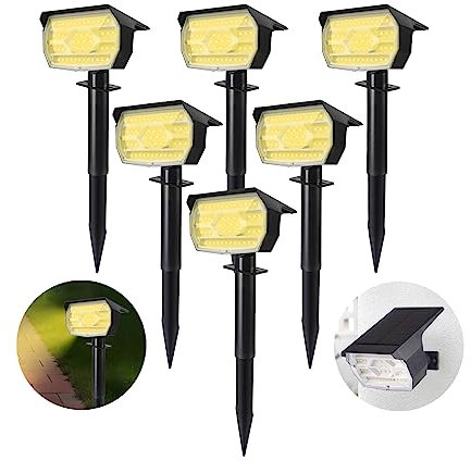 ZEEQII 6 Pieza Luces Solares LED Exterior Jardin, Impermeable IP65 Focos led Exterior Solares, Blanca Cálida 2700k Luz Solar Exterior Jardin Iluminación de Caminos, Patio, Suelo,Terreza y Camping