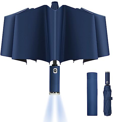 Vicloon Paraguas LED,Paraguas Plegable Automático con Diseño de Esqueleto Mejorado y 210T Negro Tela de Goma,10 Varillas Paraguas de sol Protección UV,Impermeable,de Secado Rápido
