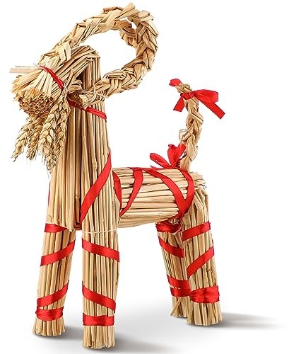 Gerrii Christmas Straw Goat Scandinavian Christmas Straw Ornaments Yule Goat Swedish Tradition Gift for Xmas Home Birthday Party Outdoor Interior Decoration Holiday(11.8 Inch)