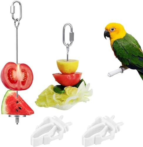 4 Pcs Bird Fruit Skewer,Stainless Steel Bird Food Holder,Bird Vegetables Clips, Fruit Vegetable Feeder for Pet Parrot Birds Small Animals Bird Cage Accessories