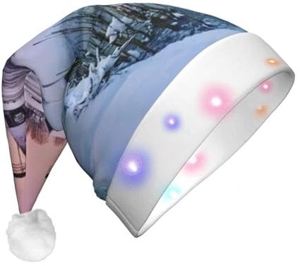 BONDIJ Christmas Hat Landscape With A Traditional Windmill Print Santa Hat For Unisex Adults Novelty Plush Xmas Holiday Hat For Festive Party