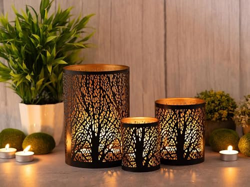casamia Kerzenhalter Forest 3er Set Kerzenständer Teelichthalter schwarz Gold