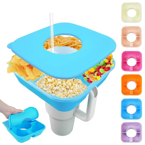 Good Haus Snack Bowl for Stanley Cup 40 oz Tumbler, Reusable Snack Tray with Lid, Snacks Ring, Silicone Food Holder for Stanley Cup Accessories (Blue)