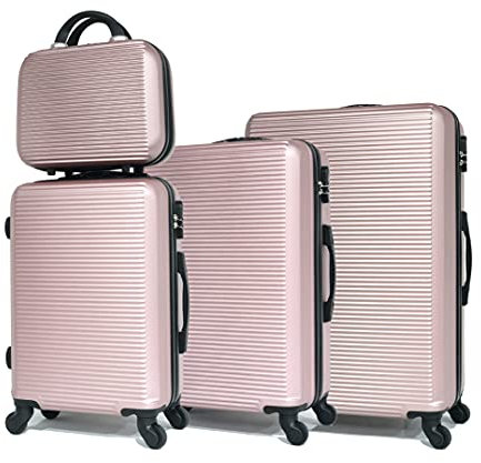 CELIMS La Solution Complète de Valises de Voyage : Diversité de Couleurs, Matériau ABS Robuste, et Maniabilité à 360 Degrés. (Rose Gold, Lot de 3 Valises avec 1 Vanity)