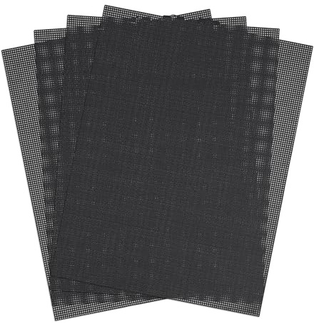 NQEUEPN 4pcs Plastic Mesh Canvas, 13.6x10.4 Inch 10 CT Plastic Mesh Canvas Sheets for Embroidery Making Cross Stitch Plastic Aida Mesh Screen for Crafts DIY Crochet Projects (Black)