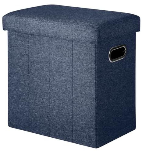 COSYLAND Sitzhocker mit Stauraum - 42 x 27 x 42 cm Kleine Klappbare Fußbank & Aufbewahrungsbox bis 200 kg, Stabile Sitzgelegenheit für Wohnzimmer Schlafzimmer Flur, Dunkelblau