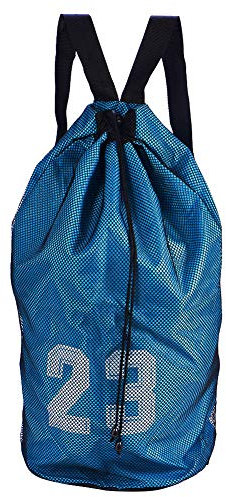 WOHPNLE Drawstring Mesh Rucksack, Wiederverwendbarer Netz-Fußball-Rucksack, Mehrzweck Outdoor-Trainingstasche für Sportbälle, Basketball, Fußball, Sport, Training, Schultertasche mit Kordelzug(Blau)