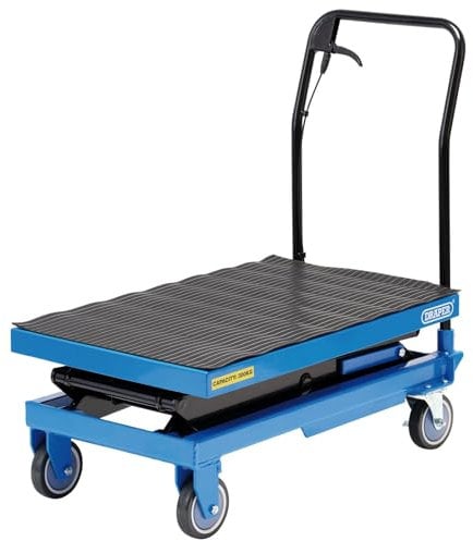 Draper Hydraulic High Lift Table, Certified to 300kg - 99816 - Lifting Range 350-1285mm, Blue and Black