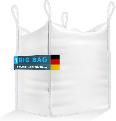 BIBODU Big Bag (1 UNITÉ) de 1000kg | Sac a Gravats 90x90x90 cm | Big Bag Jardin Résistant et Réutilisable | Big Bag Gravat parfait pour Chantiers, Jardin, Sable, Déchets et le Bois