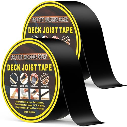 Hanotic Joist Tape for Decking 5cm x 15.2m (2'' X 50'), 2 Rolls Weather Resistance Butyl Tape, Waterproof and Anti-Corrosion for Extend Deck Life, Self-Adhesive For Wood Joists Decks Rv Beams Roof