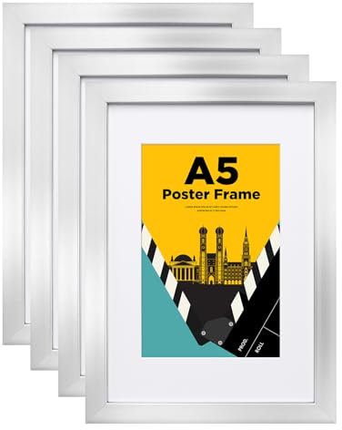 Egofine Lot de 4 cadres photo A5 bois verre acrylique MDF 10x15cm montage table mural argenté