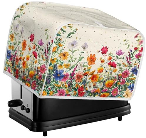 Daulesho Colorful Flower Bushes Toaster Cover 2|4 Slice, Cartoon Daisy Dahlia Kitchen Small Appliance Cover Watercolor Pastoral Style Dust and Fingerprint Protection, Machine Washable -L
