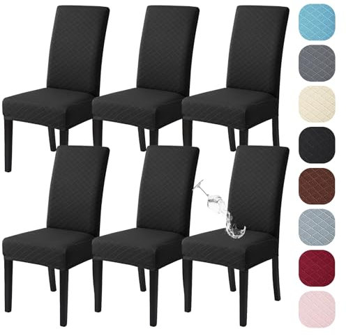 Alishomtll Stretch Stuhlhussen 6er Set Universal Moderne Jacquard Wasserdicht Stuhlbezug Schwingstuhl Elastische Hussen Abnehmbare Stuhlüberzug für Esszimmer Küche Bankett Hochzeit (Schwarz, 6 Stück)