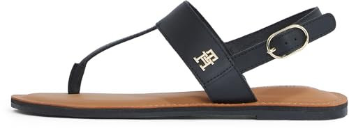 Tommy Hilfiger Damen Sandalen Leather Thong Zehentrenner, Schwarz (Black), 36