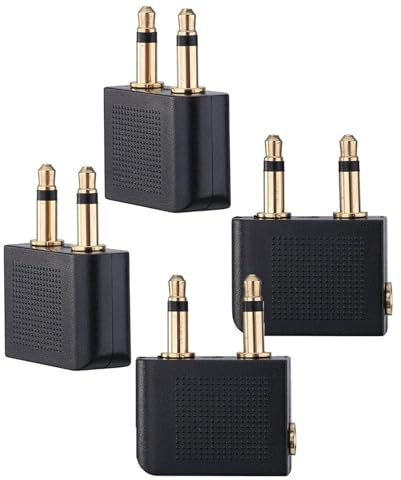 Dolaso 4 Pack Airline Airplane Flight Adapters for Headphones, Gold Plated Stereo Aux Jack Headphone Adapter Gold Plated