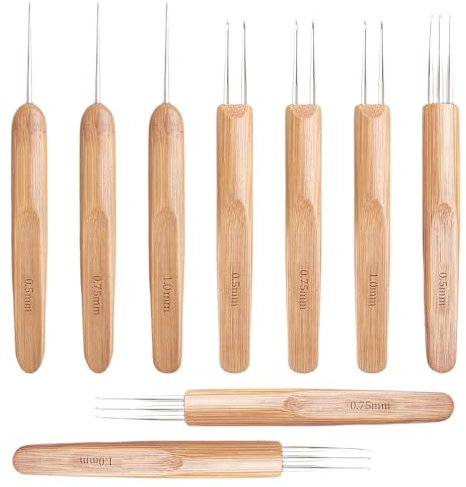 9-teiliges Dreadlock-Häkelnadelset für Haare, 0,5/0,75/1 mm Häkelnadel für Locken, Interlocking-Werkzeug und Instant-Loc-Häkelnadel, Haarhäkelnadel (Einzel-/Doppel-/Dreifachspitze)