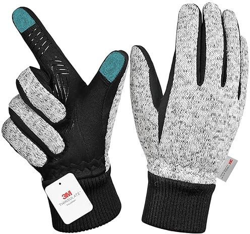 Nesirooh Winterhandschuhe Herren Damen, 3M Thinsulate Winddicht Warme rutschfest Touchscreen FahrradHandschuhe für Radfahren Laufen Wandern Fahren Skifahren (Hanfgrau, XL)