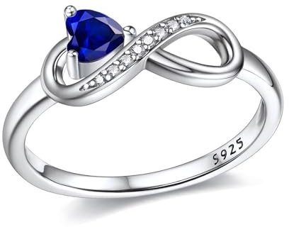 925 Sterling Silber Unendlichkeit Herz Saphir Ring für Damen, Weihnachten Ringe Verlobungsring Hochzeitsring für Mutter Frauen,Ringgröße 57(18.1)
