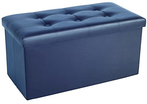 COSYLAND Sitzhocker mit Stauraum, Faltbare Sitzbank, Sitztruhe aus Kunstleder, gepolstert Sitzwürfel Fußhocker Aufbewahrungsbox mit Deckel, für Wohnzimmer Schlafzimmer, 76x38x38 cm (Marineblau)