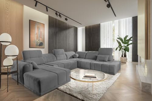 All4All Ecksofa mit Schlaffunktion Rico X 360 cm x 300 cm - Schlafsofa mit Bettkasten - Wohnlandschaft U-Fom - XXL Sofa Groß - Big Sofa - Grau - Chenille Gewebe - Seite Links - Modern 26