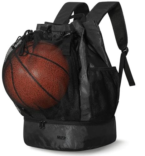 MIER Fußball Rucksack Turnbeutel mit Schuhfach Basketball Sportrucksack Wasserfest Sporttasche für Herren Damen Jugend, 40L Schwarz